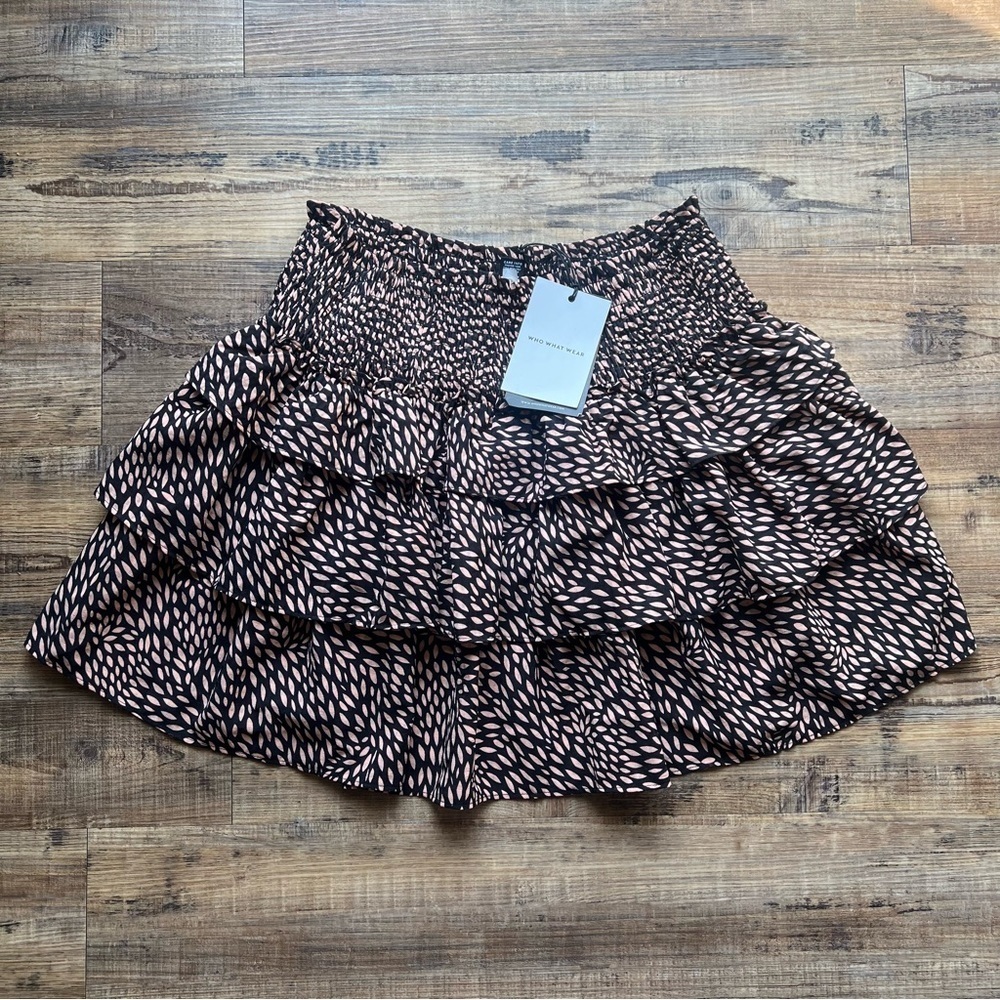 Who What Wear Womens Black & Pink Tiered Mini Skirt Size Large NWT